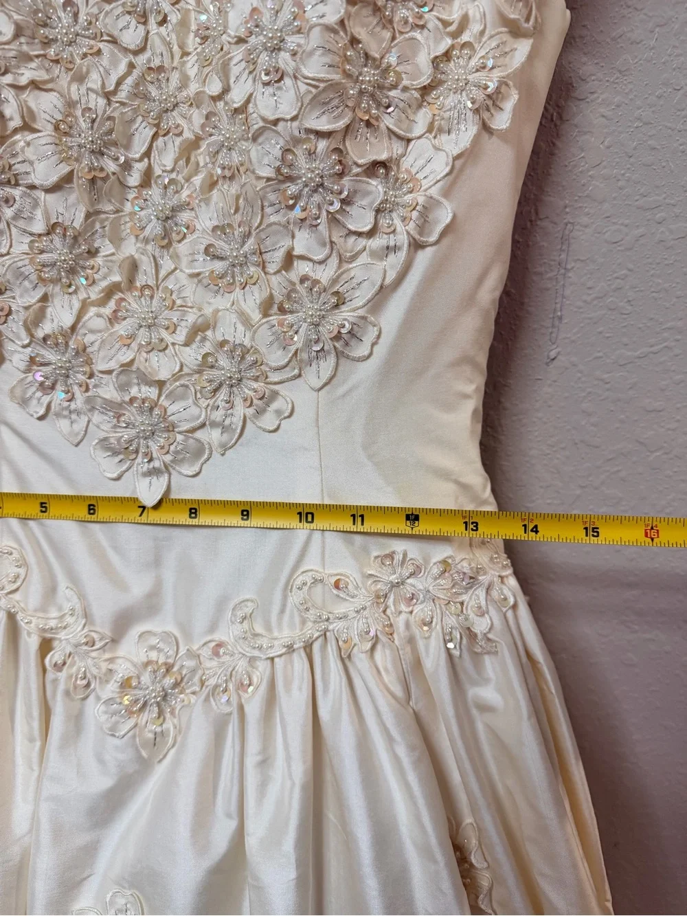 Vintage 100% Silk Wedding Dress Size 10 Romantic Princess Floral Beaded